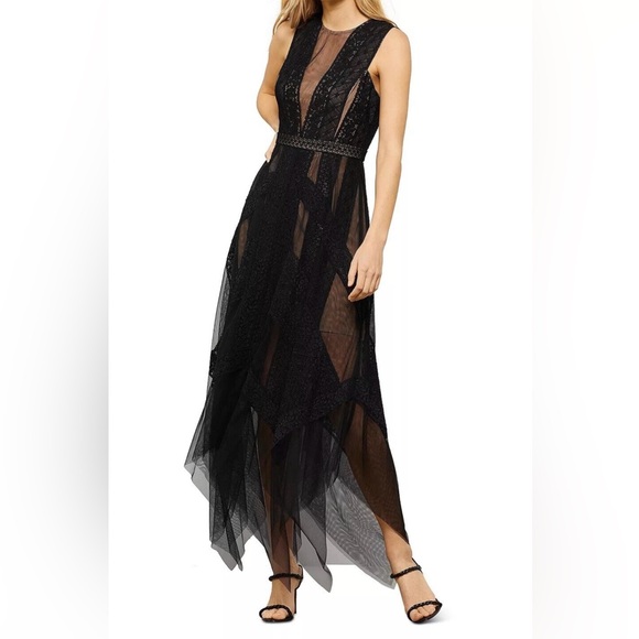 SOLD! Stunning BCBG MaxAzria Black Andi Sleeveless Asymmetric Tulle Gown - Picture 7 of 10